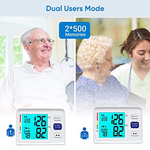 Blood Pressure Monitor for Home Use Extra Large Cuff Automatic Digital Blood Pressure Machine 9-17''&13-21''Adjustable Blood Pressure Cuff- Backlit Display 2x500 Memories 4AAA Batteries Carrying Case