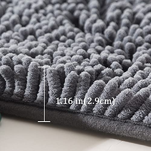 SONORO KATE Bathroom Rug 32"×20", Non-Slip Bath Mat, Soft Cozy Shaggy Durable Thick Chenille Bath Rugs for Bathroom,Easier to Dry, Plush Rugs for Bathtubs, Rain Showers and Under The Sink (Dark Grey)