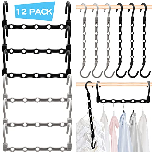 Closet Organizer,12 Pack Stronger Closet Organizers and Storage Clothes Hanger with 5 Holes Closet Storage for Heavy Clothes,College Dorm Room Essentials Magic Closet Organization Space Saving Hangers