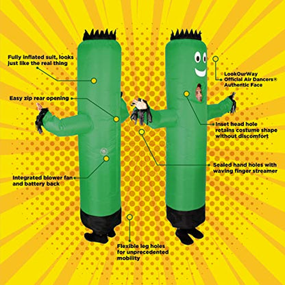 LookOurWay Air Dancers Inflatable Tube Man Costume - Wacky Waving Inflatable Tube Guy Blow Up Halloween Costume - Adult Size, Green