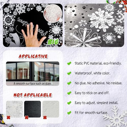 Super Huge Christmas Window Clings Static Snowflake Christmas Decorations, Reindeer Xmas Decor Winter Wonderland Decorations Window Stickers Decals for Indoor Christmas Decoration Party (4 Sheets)