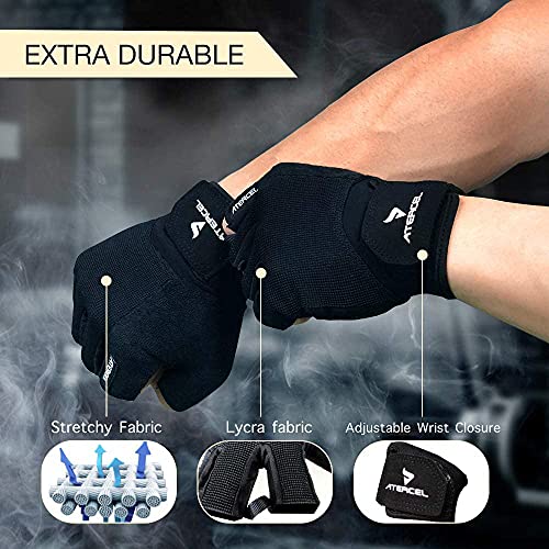 ATERCEL Workout Gloves for Men and Women, Exercise Gloves for Weight Lifting, Cycling, Gym, Training, Breathable and Snug fit (Black, S)