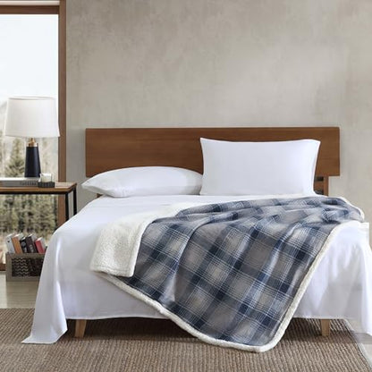 Eddie Bauer Brushed Throw Blanket Reversible Sherpa & Brushed Fleece, Lightweight Home Decor for Bed or Couch, Nordic Midnight
