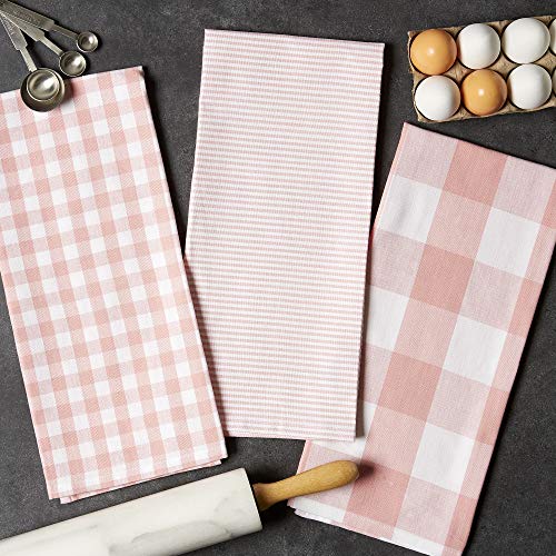 DII Gingham Check Kitchen Collection, Pink, Dishtowel Set