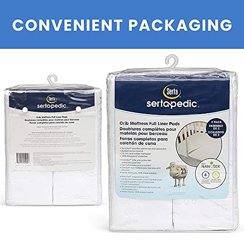 Serta Sertapedic Crib Mattress Liner Pads (Pack of 2) - 100% Waterproof with Nanotex Technology - Ideal for Potty Training - Washable (White)