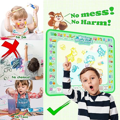 Water Doodle Mat,Reusable Painting Writing Doodle Board Toy,Mess Free Coloring Doodle Drawing Mat Educational Toys,Birthday Christmas Gifts for 3 4 5 6 7 8 Years Old Kids