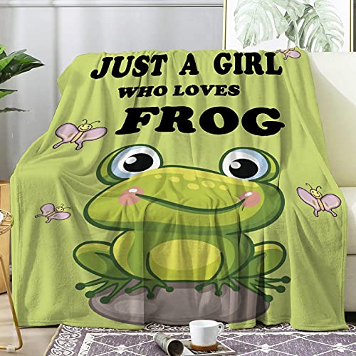 Atthadassi Just A Girl Who Loves Frog Soft Blanket All Season Throw Blanket Fleece Blankets Bed Sofa 50"x40"