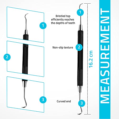 Professional Dental Tartar Scraper Tool - Dental Pick, Double Ended Tartar Remover for Teeth, Plaque Remover, Tooth Scraper (6 Inch, Black, 1)