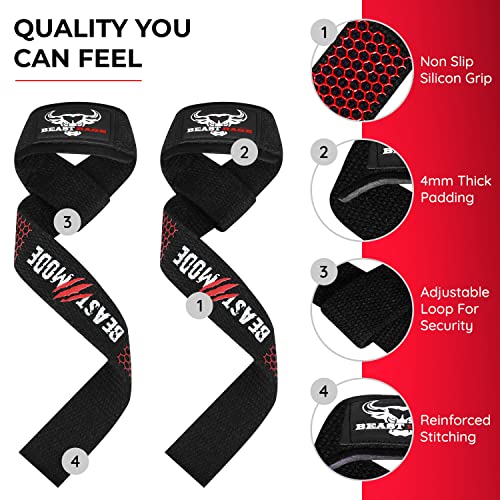 BEAST RAGE Straps for Weightlifting, 24” Heavy Duty Wrist Wraps Weight Lifting Straps Men Women and 4MM Enhance Padded Support Lifters Upto 260lbs. Load Pulling Exercises Workout Aids Cotton Grips