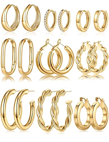 Yesteel Earrings-for-Women - Gold Hoop Earrings for Women Trendy, Chunky Gold Hoops Earrings Hypoallergenic Earrings, Small Hoop Huggie Earrings for Women Stainless Steel Statement Earrings, Birthday Gifts for Women Teen Girls Jewelry