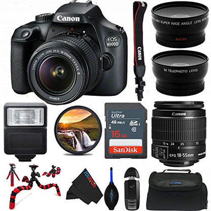 EOS 4000D DSLR Camera with 18-55mm f/3.5-5.6 III Lens - Pixi Advanced Bundle (International Version) (Renewed)