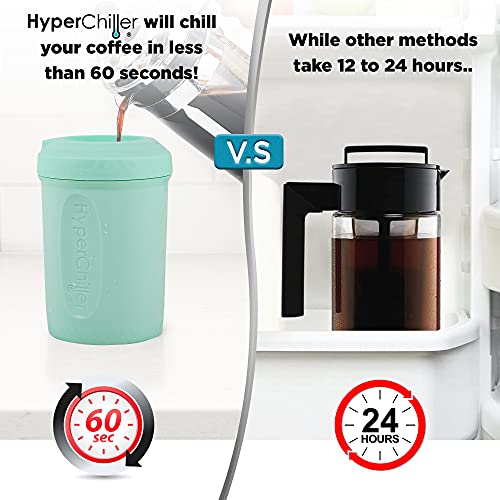 HyperChiller HC2M Patented Iced Coffee/Beverage Cooler, NEW, IMPROVED,STRONGER AND MORE DURABLE! Ready in One Minute, Reusable for Iced Tea, Wine, Spirits, Alcohol, Juice, 12.5 Oz, Mint Blue