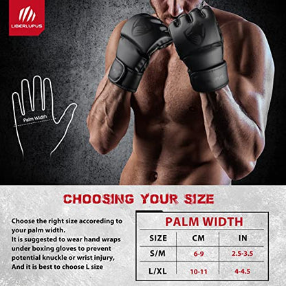 Liberlupus MMA Gloves for Men & Women, Martial Arts Bag Gloves, Kickboxing Gloves with Open Palms, Boxing Gloves for Punching Bag, Sparring, Muay Thai, MMA