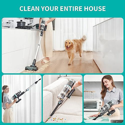 Belife BVC11 Cordless Vacuum Cleaner, 25Kpa Stick Vacuum Cleaners for Home Hardwood Floor Carpet Pet Hair, 380W Powerful Brushless Motor, Up to 40mins Runtime, LED Touch Display, Blue