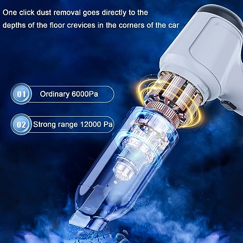 3-in-1 Vacuum Cleaner, Handheld Vacuum Cordless with 6000Pa Strong Suction, Car Portable Vacuum Cordless Wet and Dry Cleaning, 120W High Power Small Rechargeable Hand Vacuum Cleaner for Car, Home