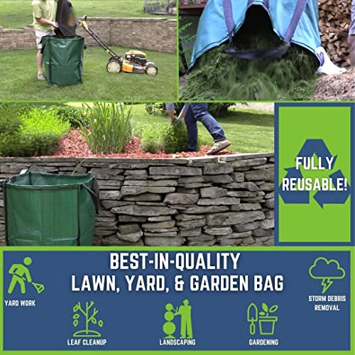 DURASACK Heavy Duty Home and Yard Waste Bag 48-Gallon Woven Polypropylene, Reusable Lawn and Leaf Garden Bag with Reinforced Carry Handles, Pop-Up Self-Standing Garbage Can, Green, Pack of 3