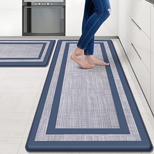 Mattitude Kitchen Mat [2 PCS] Cushioned 0.47 inch Rugs Non-Skid Waterproof Ergonomic Comfort Standing Mat for Kitchen, Floor, Office, Sink, Laundry, Blue and Gray