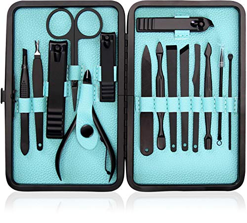 Utopia Care 15 Pieces Manicure Set - Stainless Steel Manicure Nail Clippers Pedicure Kit - Professional Grooming Kits, Nail Care Tools with Luxurious Travel Case (Black)