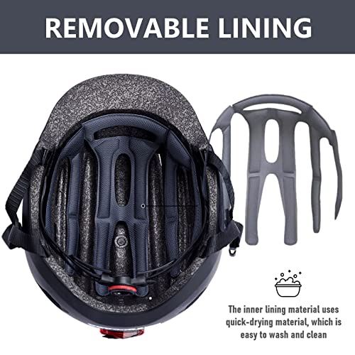 DAYGOCAGA Adult Bike Helmet for Men Women, Mountain Road Bicycle Helmet with USB Rechargeable Taillight, Matte Black