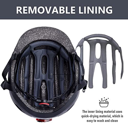 DAYGOCAGA Adult Bike Helmet for Men Women, Mountain Road Bicycle Helmet with USB Rechargeable Taillight, Matte Black