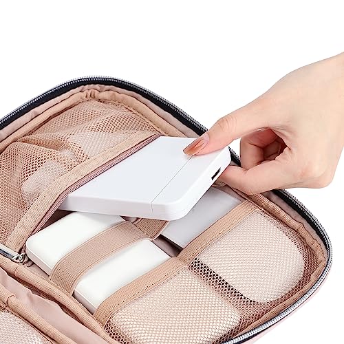 BELALIFE Portable Travel Cable Organizer Bag, Tech Storage Bag for Cord, Charger, Phone, Earphone, Hard Drive, USB, SD Card and Electronic Accessories,Pink