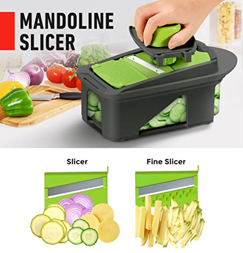 Mueller Pro-Series All-in-One, 12 Blade Mandoline Slicer, Vegetable Spiralizer, Cutter, Dicer, Food Chopper, Grater, Kitchen Gadgets Sets with Container