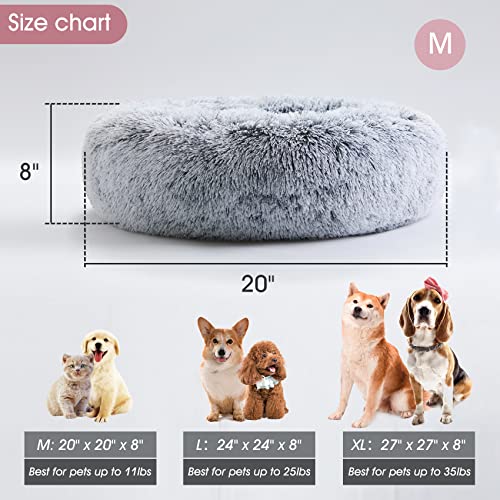 Calming Dog & Cat Bed, Anti-Anxiety Donut Cuddler Warming Cozy Soft Round Bed, Fluffy Faux Fur Plush Cushion bed for Small Medium Dogs and Cats (20"/24"/27"/30")