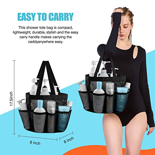 Ndeno, Mesh Shower Caddy Basket Portable for College Dorm Room Essentials, Bath Caddy Shower Bag Organizer Tote 8 Storage Pockets for Camping, Travel (1pc, Black)