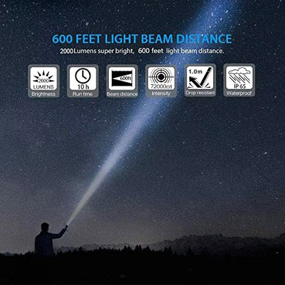 Flashlight USB Rechargeable, Magnetic LED Flashlight, Super Bright LED Tactical Flashlight with Cob Sidelight, 2000LM, Waterproof, Zoomable Best Small LED Flashlight for Camping, Emergency Flashlight