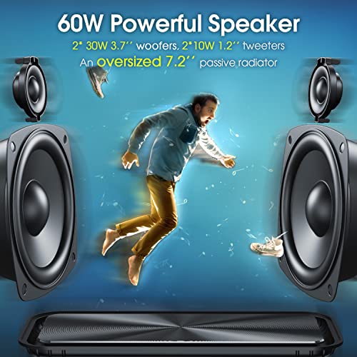 W-KING Portable Loud Bluetooth Speakers with Subwoofer, 60W(80W Peak) Outdoor Speakers Bluetooth Wireless Waterproof Speaker, Deep Bass/V5.0/40H Play/Power Bank/TF Card/AUX/EQ, Large for Party (Green)