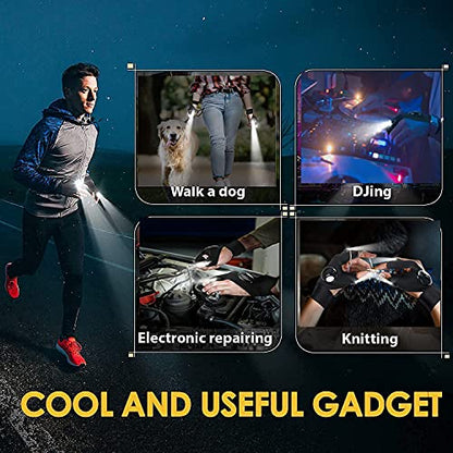 MoCaBy LED Flashlight Gloves, Gifts for Men Him Dad Boyfriend, Grandpa,Cool Gadget Hands-Free Lights for Camping Fishing Repairing, Fathers Day Christmas Birthday Gift(Black)