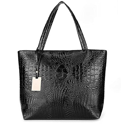 Cyber Sale Monday Deals Womens Crocodile Large Tote Handbag Purse Shoulder Bag (Black)