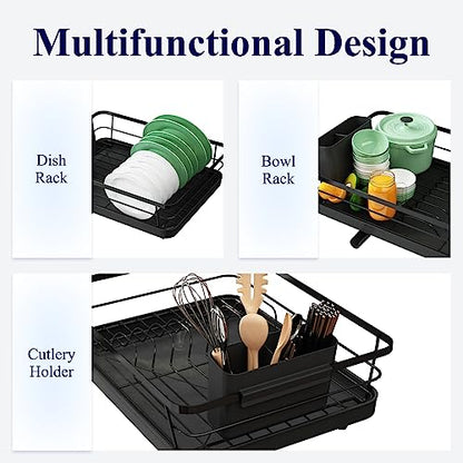 Kitsure Dish Drying Rack- Space-Saving, for Kitchen Counter, Durable Stainless Steel Rack with a Cutlery Holder, for Dishes, Knives, Spoons, and Forks