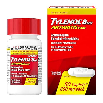 Tylenol 8 Hour Arthritis Pain Relief Extended-Release Tablets, 650 mg Acetaminophen, Joint Pain Reliever & Fever Reducer Medicine, Oral Pain Reliever for Arthritis & Joint Pain, 50 Count