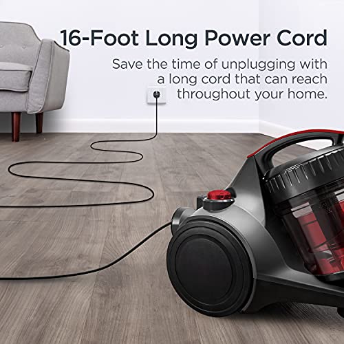 EUREKA Bagless Canister Vacuum Cleaner, Lightweight Vac for Carpets and Hard Floors, Red