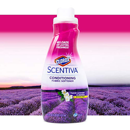 Clorox Scentiva Liquid Fabric Softener Fabric Conditioner | Beautiful Tuscan Lavender & Jasmine Scent | Leaves Behind a Great Smell | 41 Fluid Ounce Bottle - 2 Pack