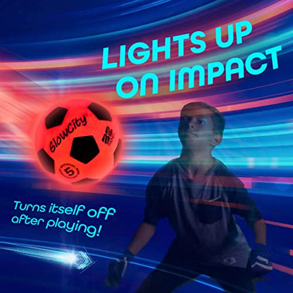 Glow in The Dark Soccer Ball- Light Up, Indoor or Outdoor Soccer Balls with 2 LED Lights and Pre-Installed Batteries - Gift Ideas for Teen Boys and Girls