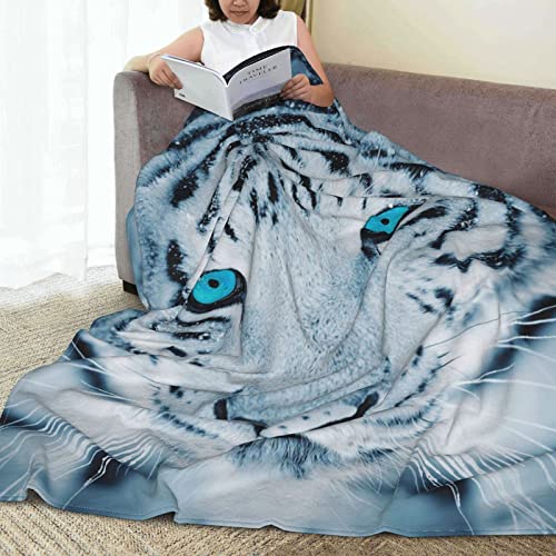 Blue Eyes White Tiger Fleece Throw Blanket Soft Flannel Plush Lightweight Warm Cozy Blanket for Bed Couch Sofa Travel 80"X60"