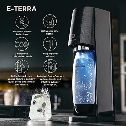 SodaStream E-TERRA Sparkling Water Maker Bundle (Black), with CO2, Carbonating Bottles, and bubly Drops Flavors