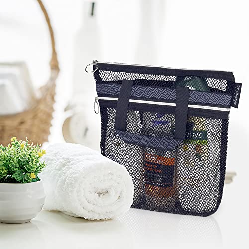 DV Lifestyle Mesh Shower Caddy Portable 10.2x9.9'' Shower Bag with Zipper & 2 Pockets. Shower Tote Ideal for Gym, Travel, Camp, Beach, for Sunscreen, Dorm & College Essentials (Black)