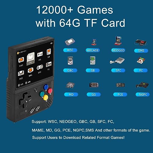 Miyoo Mini Plus Handheld Game Console 3.5 inch Classic System Retro Video Games Consoles Portable Rechargeable Hand Held 64G with Case (Black)