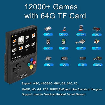 Miyoo Mini Plus Handheld Game Console 3.5 inch Classic System Retro Video Games Consoles Portable Rechargeable Hand Held 64G with Case (Black)
