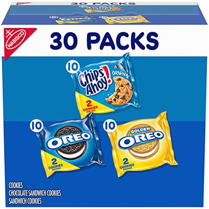 Nabisco Sweet Treats Cookie Variety Pack OREO, OREO Golden & CHIPS AHOY!, 30 Snack Packs (2 Cookies Per Pack)