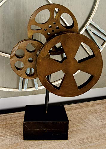 Deco 79 Metal Film Reels Sculpture, 11" x 5" x 16", Brown