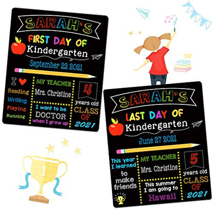 First & Last Day of School Chalkboard, 10 x 12 Inch Double Sided Back to School Sign for Kids/Girls/Boys, Reusable Wooden 1st Day of Preschool/Kindergarten Photo Props