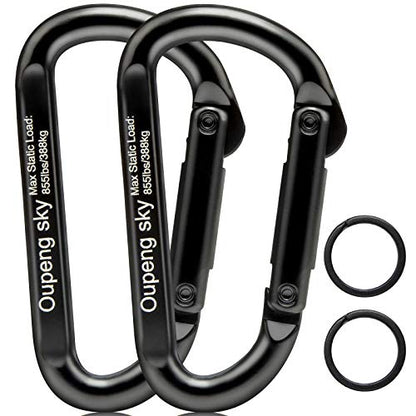 Carabiner Clip，855lbs，3" Heavy Duty Caribeaners for Hammocks,Camping Accessories,Hiking,Keychain,Outdoors and Gym etc,Spring Snap Hook Carabiners for Dog Leash,Harness and Key Ring,2 PCS,Black