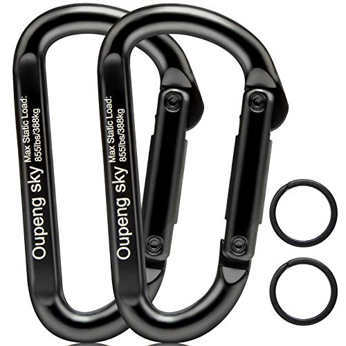 Carabiner Clip，855lbs，3" Heavy Duty Caribeaners for Hammocks,Camping Accessories,Hiking,Keychain,Outdoors and Gym etc,Spring Snap Hook Carabiners for Dog Leash,Harness and Key Ring,2 PCS,Black