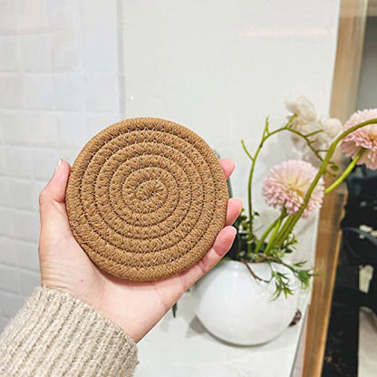 ABenkle 6 Pcs Coasters for Drinks,Super Absorbent Drink Coasters, Stylish Handmade Round Woven Coasters for Coffee Table Tabletop Protection Housewarming Gift Home Decor - 4.3 Inches, Brown