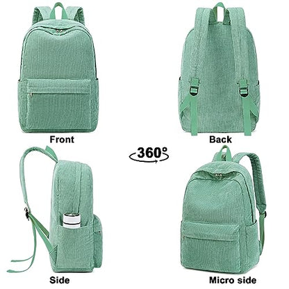 BTOOP School Backpack for Teens Large Corduroy Bookbag Lightweight Girls Boys Casual High School College 17 inch Laptop Travel Bag (Green, 17 inch)