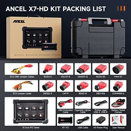 ANCEL X7HD Heavy Duty Truck Scanner,Semi Trucks Full System Diagnostic Tool, Bidirectional Diesel Scan Tool with DPF, ECU Coding,40+ Reset for Cummins, Detroit, Caterpillar, Paccar